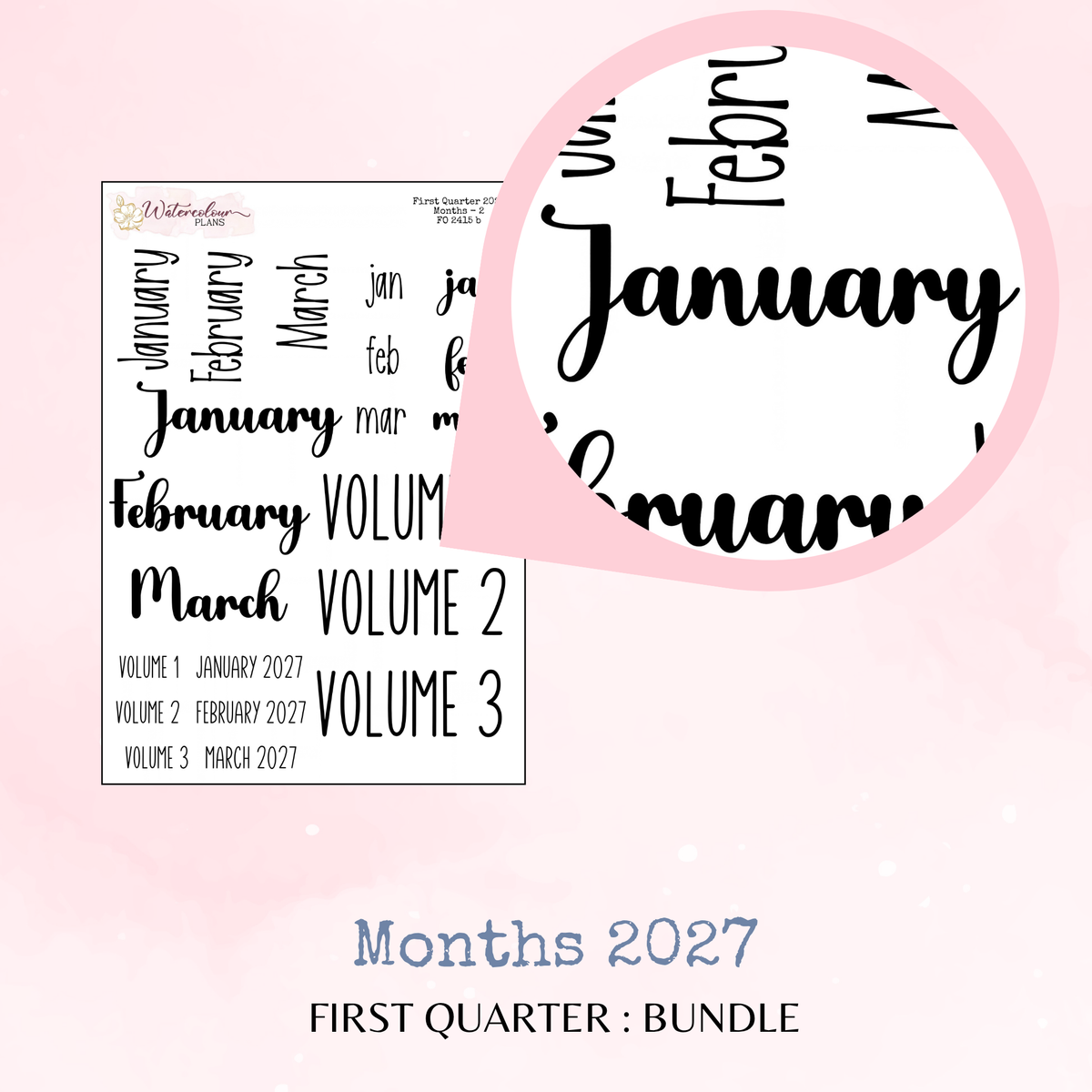 First Quarter Bundle - 2027 - Script Stickers - Days Weeks Months - Stationery
