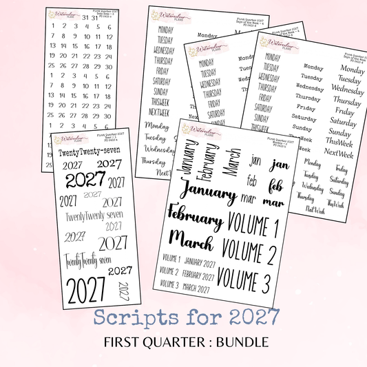 First Quarter Bundle - 2027 - Script Stickers - Days Weeks Months - Stationery