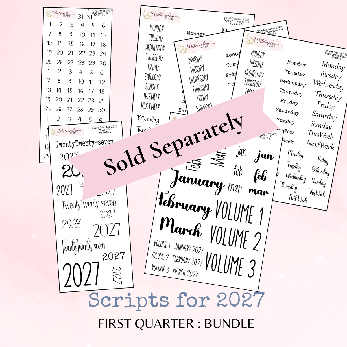 Fourth Quarter Bundle - 2027 - Script Stickers - Days Weeks Months - Stationery