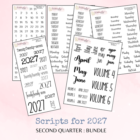 Second Quarter Bundle - 2027 - Script Stickers - Days Weeks Months - Stationery