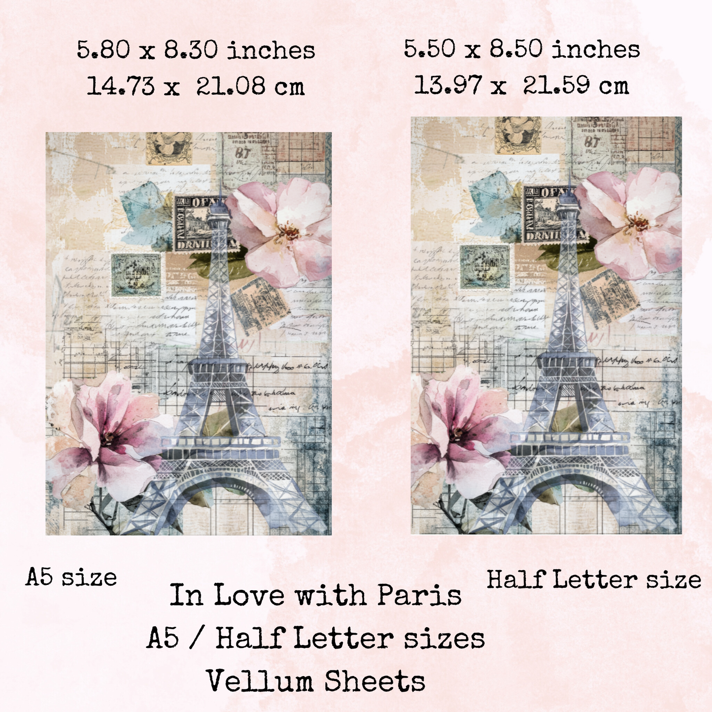 In Love with Paris - Printed Vellum - Stationery - Watercolour