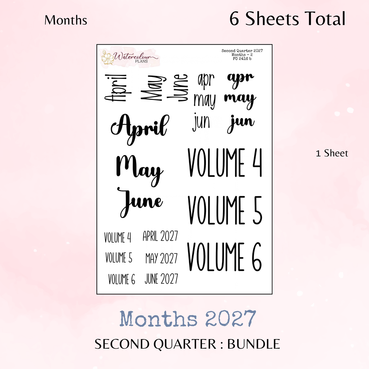 Second Quarter Bundle - 2027 - Script Stickers - Days Weeks Months - Stationery