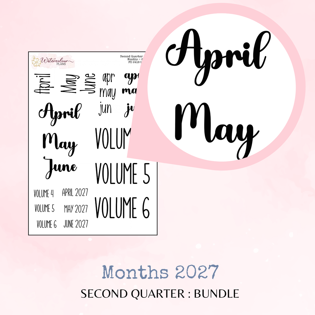 Second Quarter Bundle - 2027 - Script Stickers - Days Weeks Months - Stationery