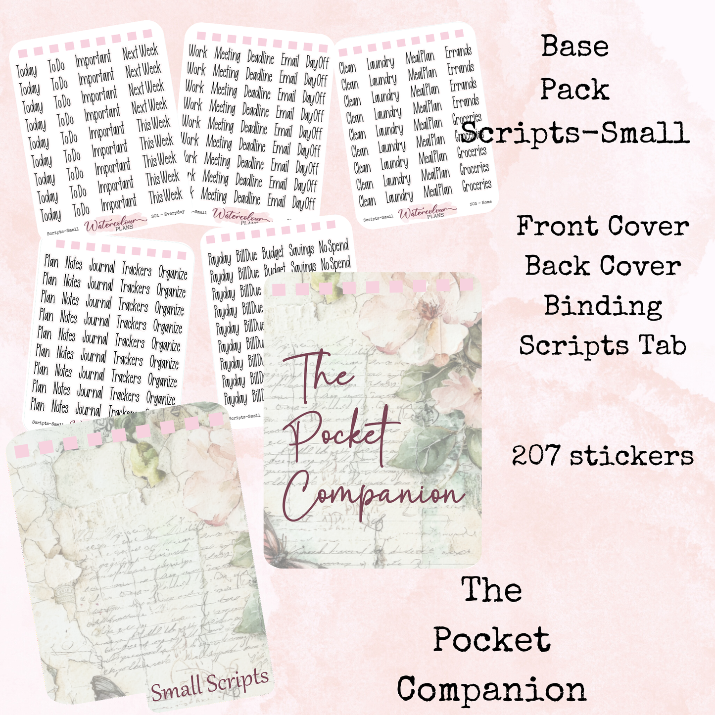 The Pocket Companion - Base Pack - Small Scripts - Sticker Sheets - Stationery - Watercolour
