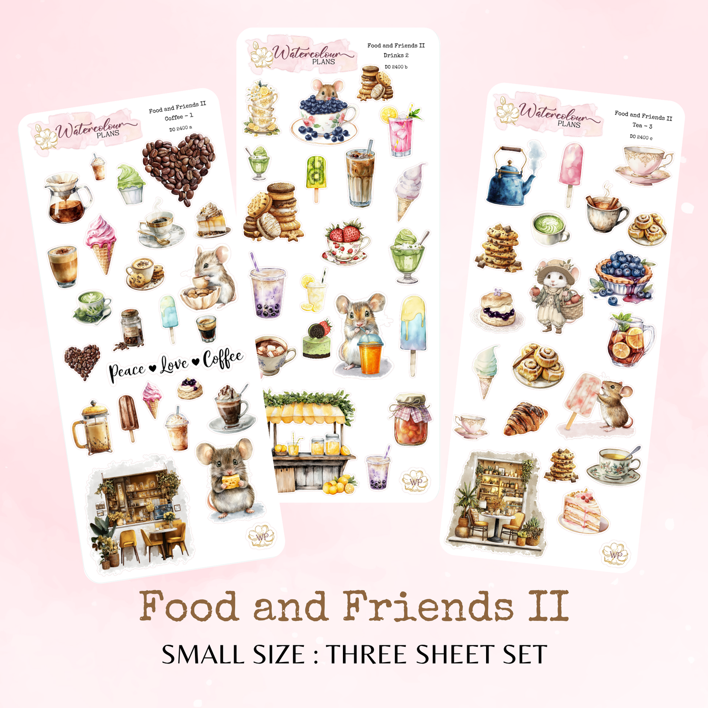 Food and Friends II - Small Size - Planner and Journal Stickers - Stationery - Watercolour