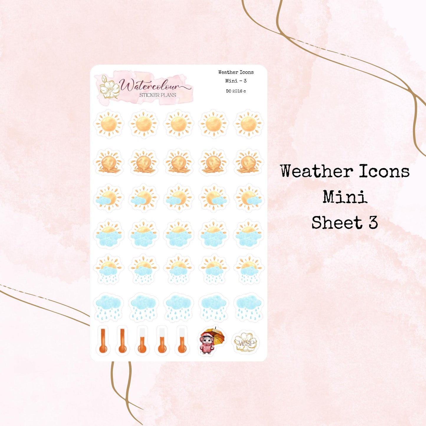 Weather Icons - Mini Size - Planner and Journal Stickers - Stationery - Watercolour