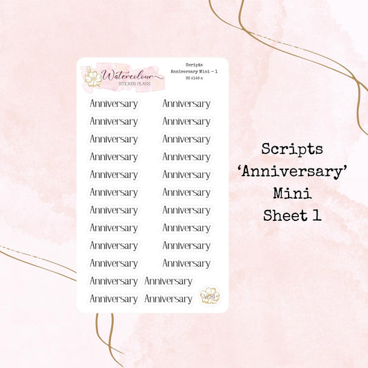 Anniversary Script Stickers - Four Sizes - Planner and Journal Stickers - Stationery