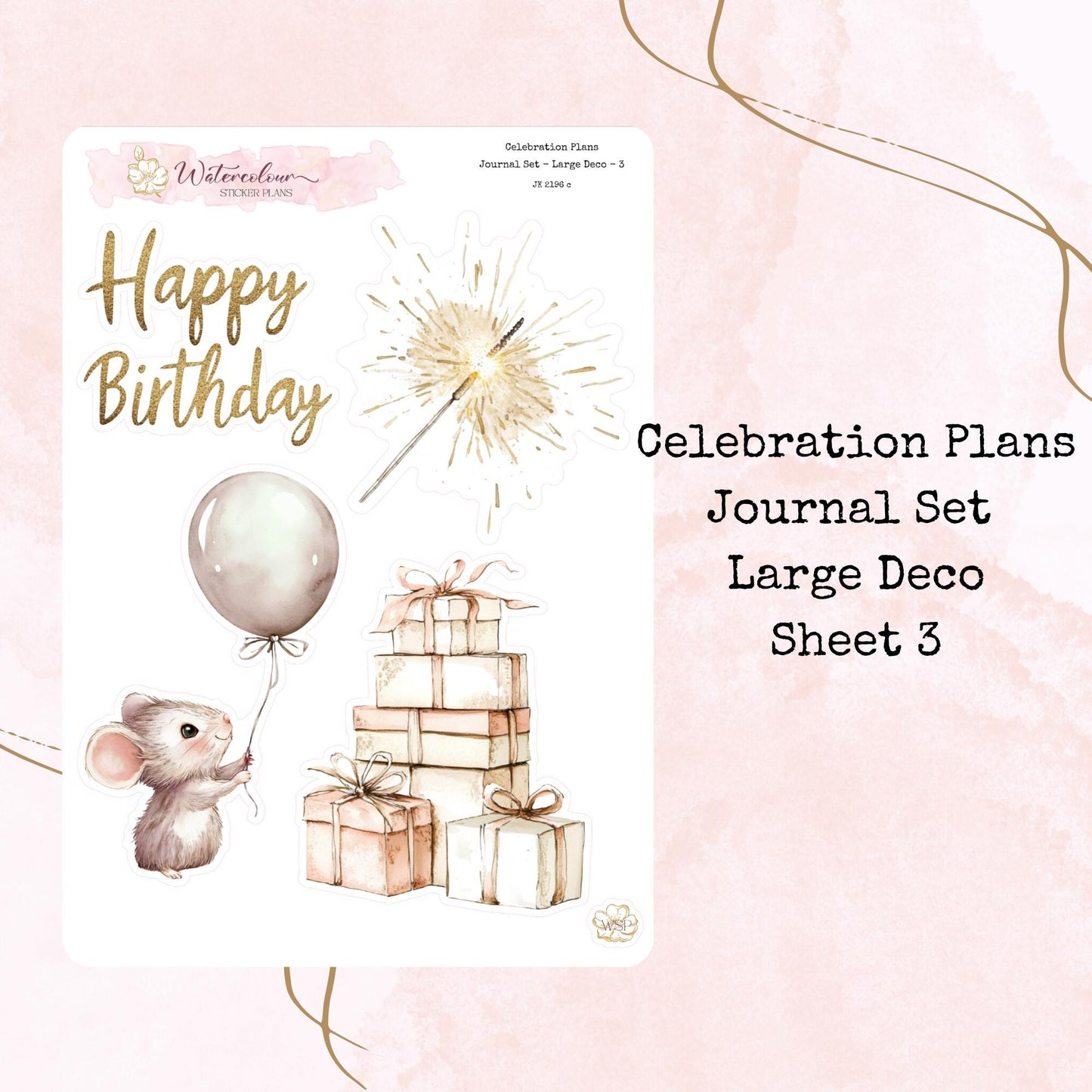 Celebration Plans - Journal Set - Neutral Birthday Themed - Planner and Journal Stickers - Stationery - Watercolour