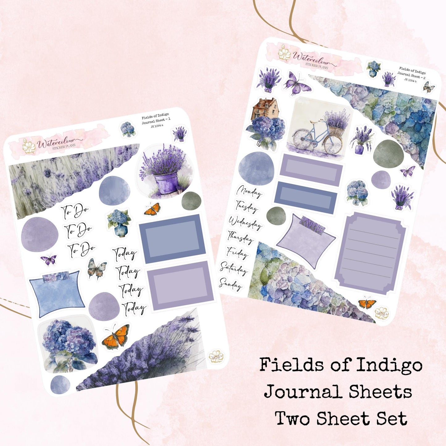 Fields of Indigo - Journal Set - Planner and Journal Stickers - Stationery - Watercolour