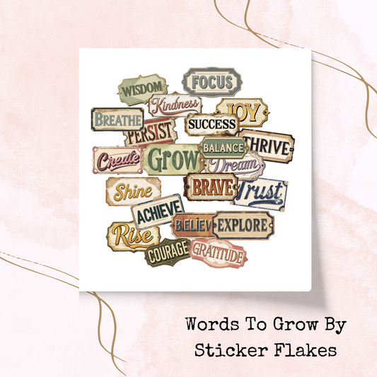 Words To Grow By - Sticker Flakes - Planner and Journal Stickers - Stationery - Watercolour