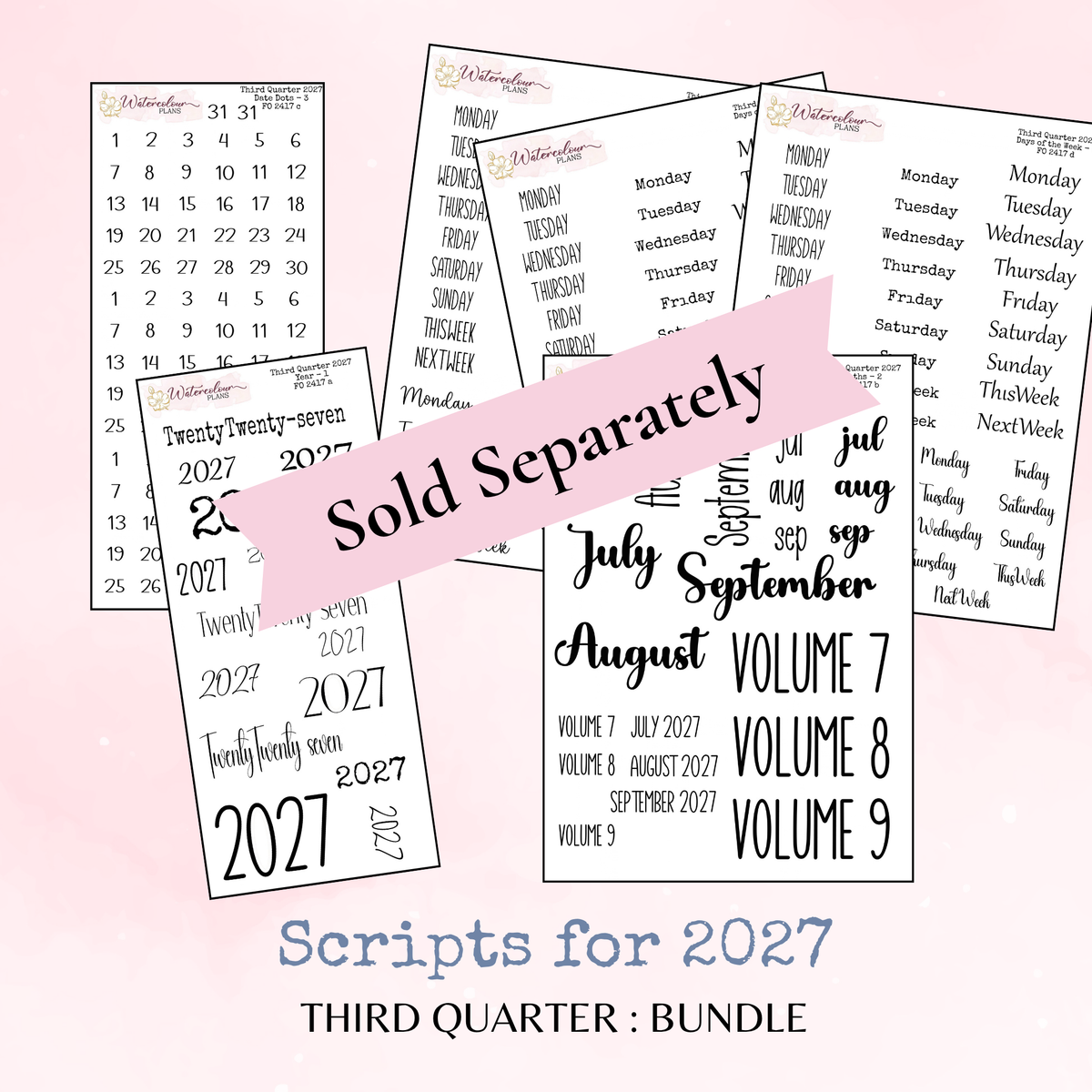 First Quarter Bundle - 2027 - Script Stickers - Days Weeks Months - Stationery