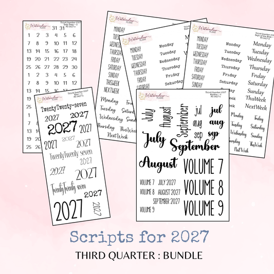 Third Quarter Bundle - 2027 - Script Stickers - Days Weeks Months - Stationery