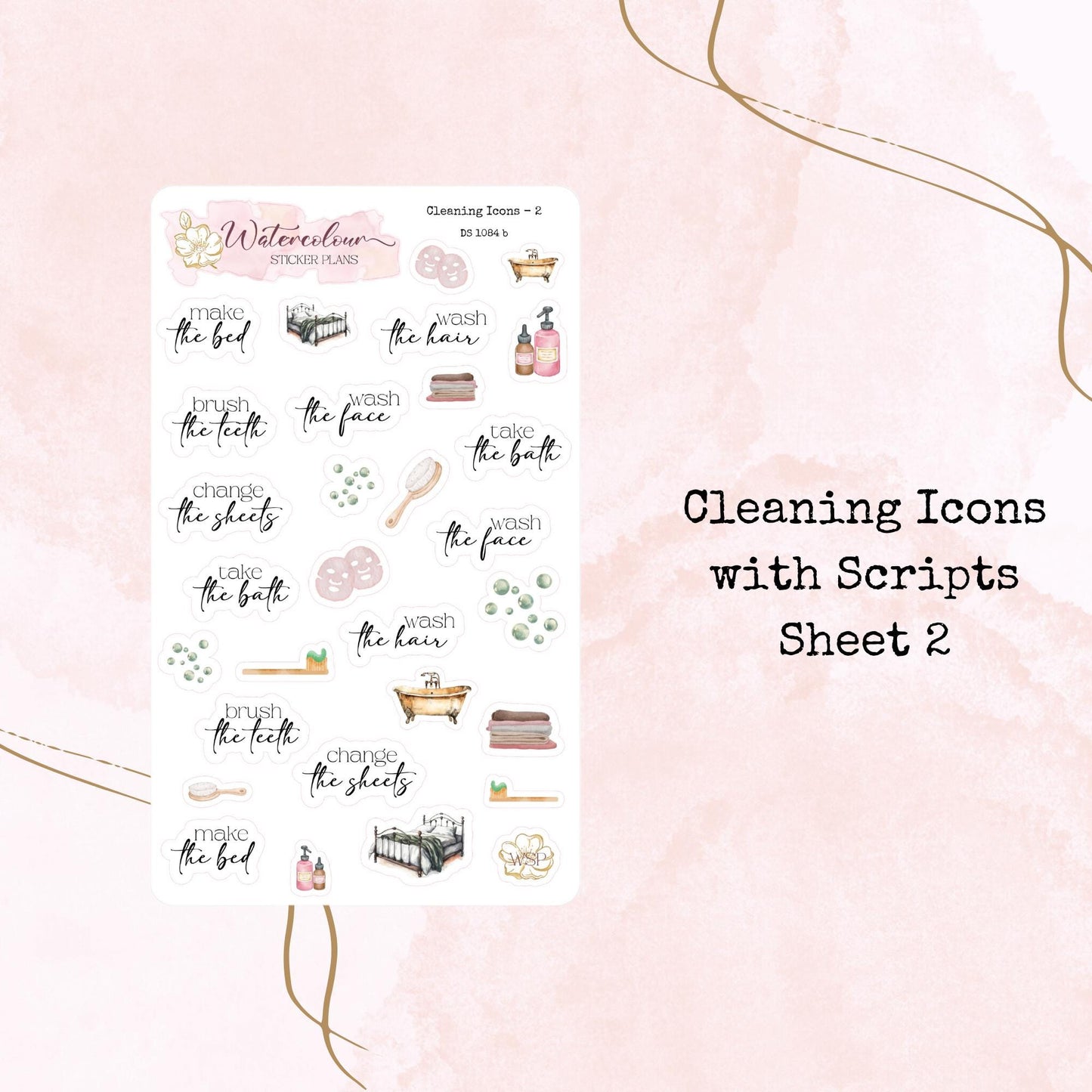 Cleaning Icons - Scripts - Planner and Journal Stickers - Stationery - Watercolour