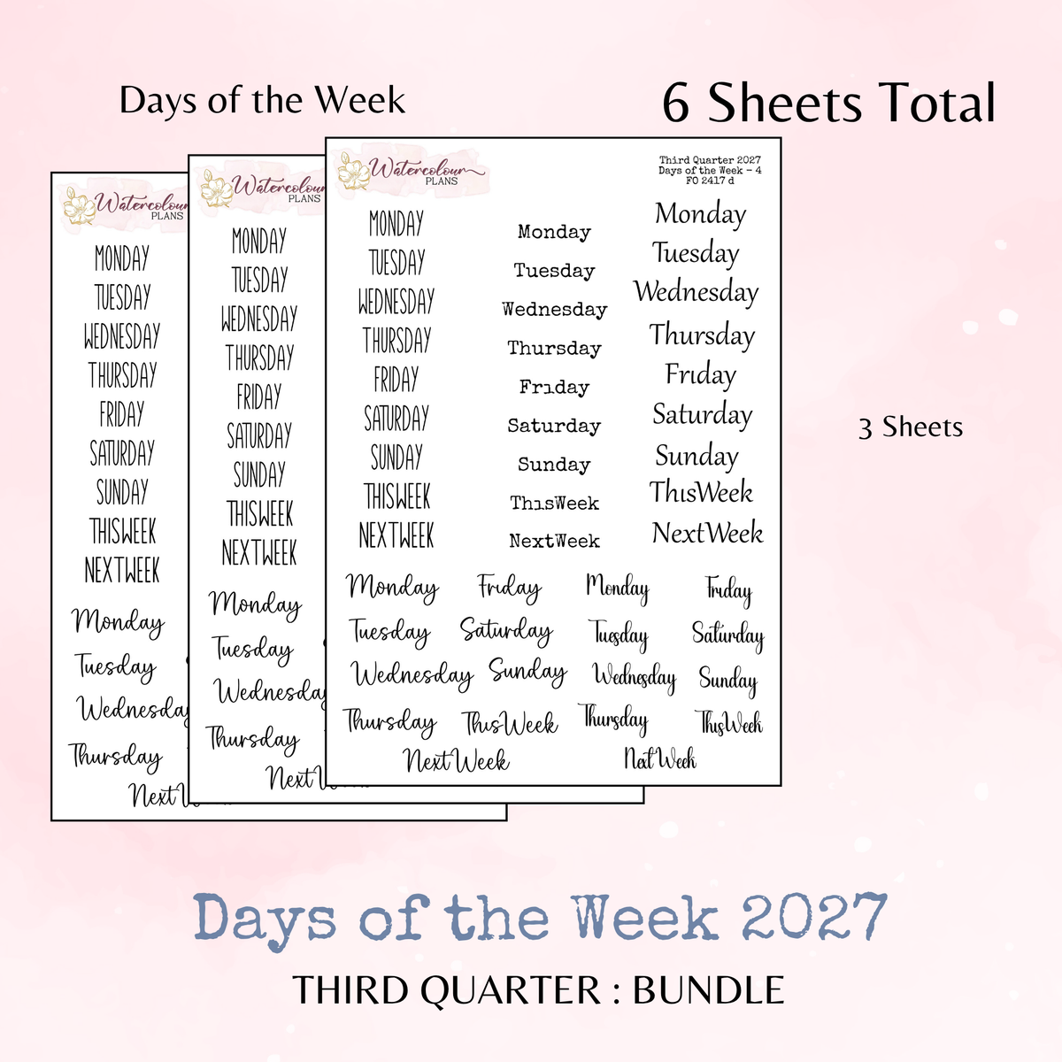 Third Quarter Bundle - 2027 - Script Stickers - Days Weeks Months - Stationery