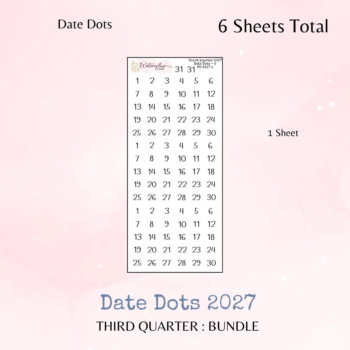 Third Quarter Bundle - 2027 - Script Stickers - Days Weeks Months - Stationery