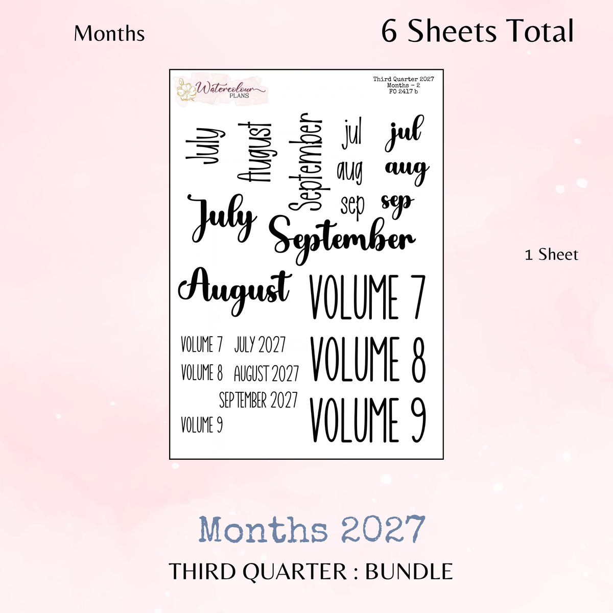Third Quarter Bundle - 2027 - Script Stickers - Days Weeks Months - Stationery