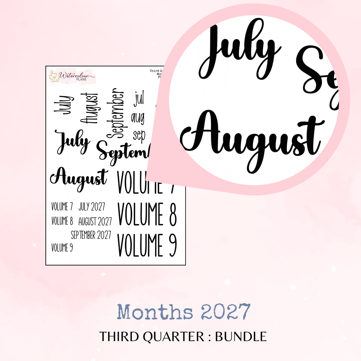 Third Quarter Bundle - 2027 - Script Stickers - Days Weeks Months - Stationery