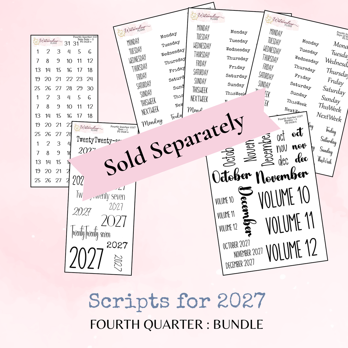 First Quarter Bundle - 2027 - Script Stickers - Days Weeks Months - Stationery