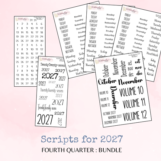 Fourth Quarter Bundle - 2027 - Script Stickers - Days Weeks Months - Stationery
