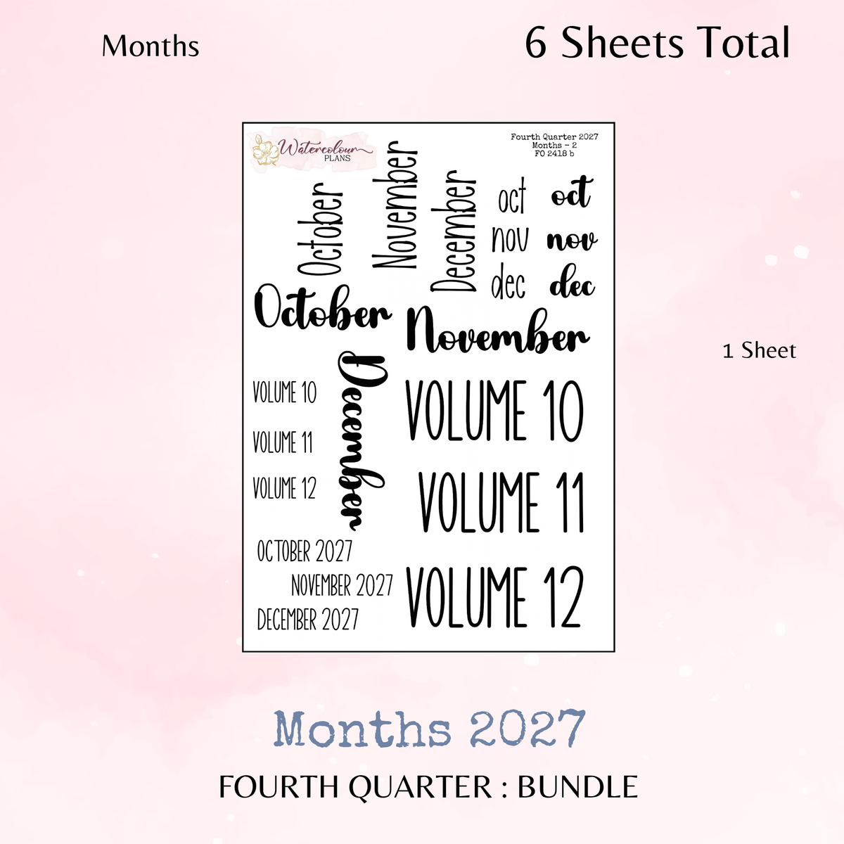 Fourth Quarter Bundle - 2027 - Script Stickers - Days Weeks Months - Stationery