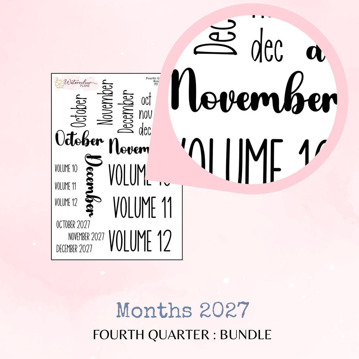 Fourth Quarter Bundle - 2027 - Script Stickers - Days Weeks Months - Stationery