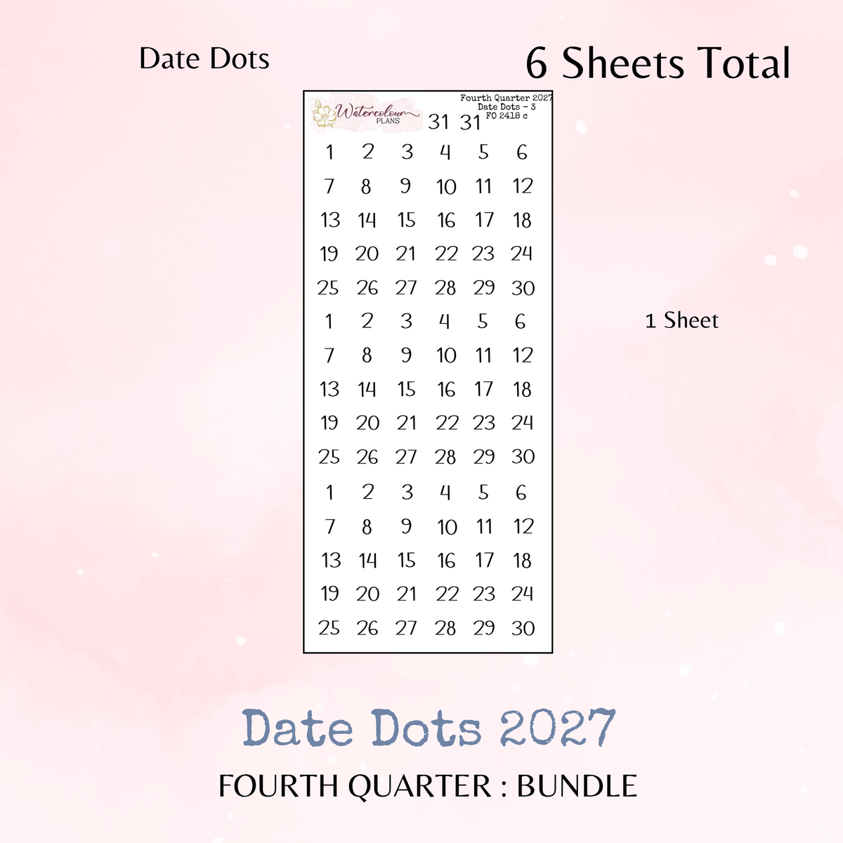 Fourth Quarter Bundle - 2027 - Script Stickers - Days Weeks Months - Stationery