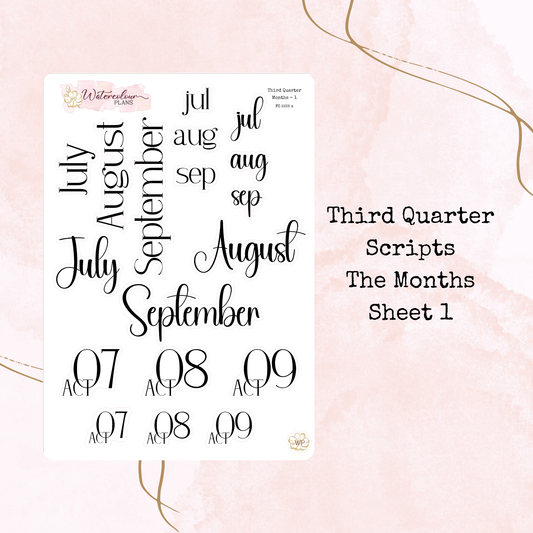 Third Quarter Bundle - 2026 - Script Stickers - Days Weeks Months - Stationery