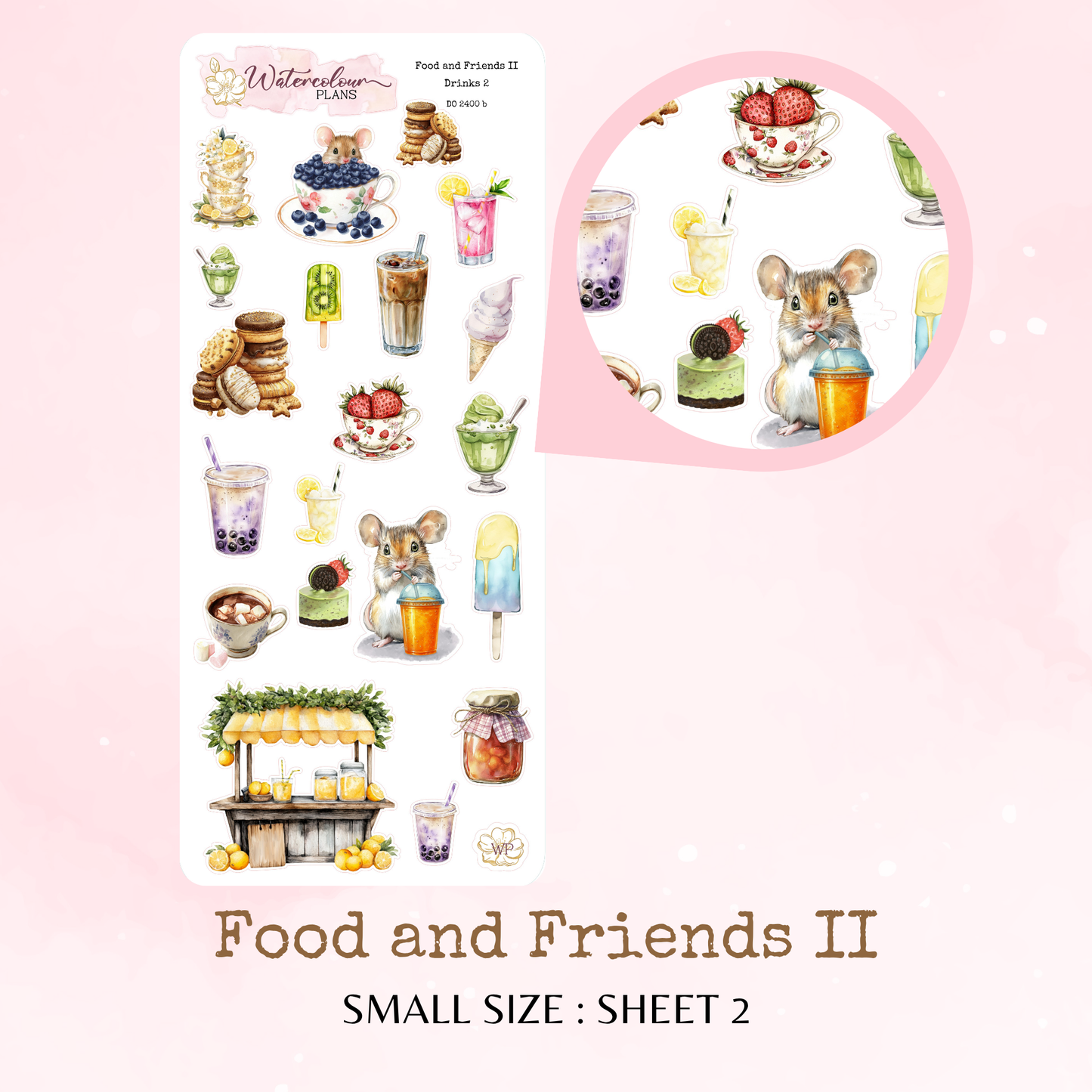 Food and Friends II - Small Size - Planner and Journal Stickers - Stationery - Watercolour