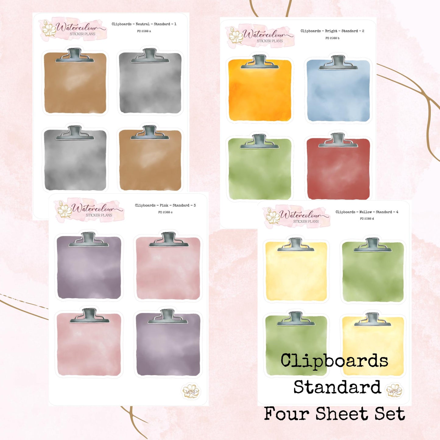 Clipboards - Standard Size - Planner and Journal Stickers - Stationery - Watercolour