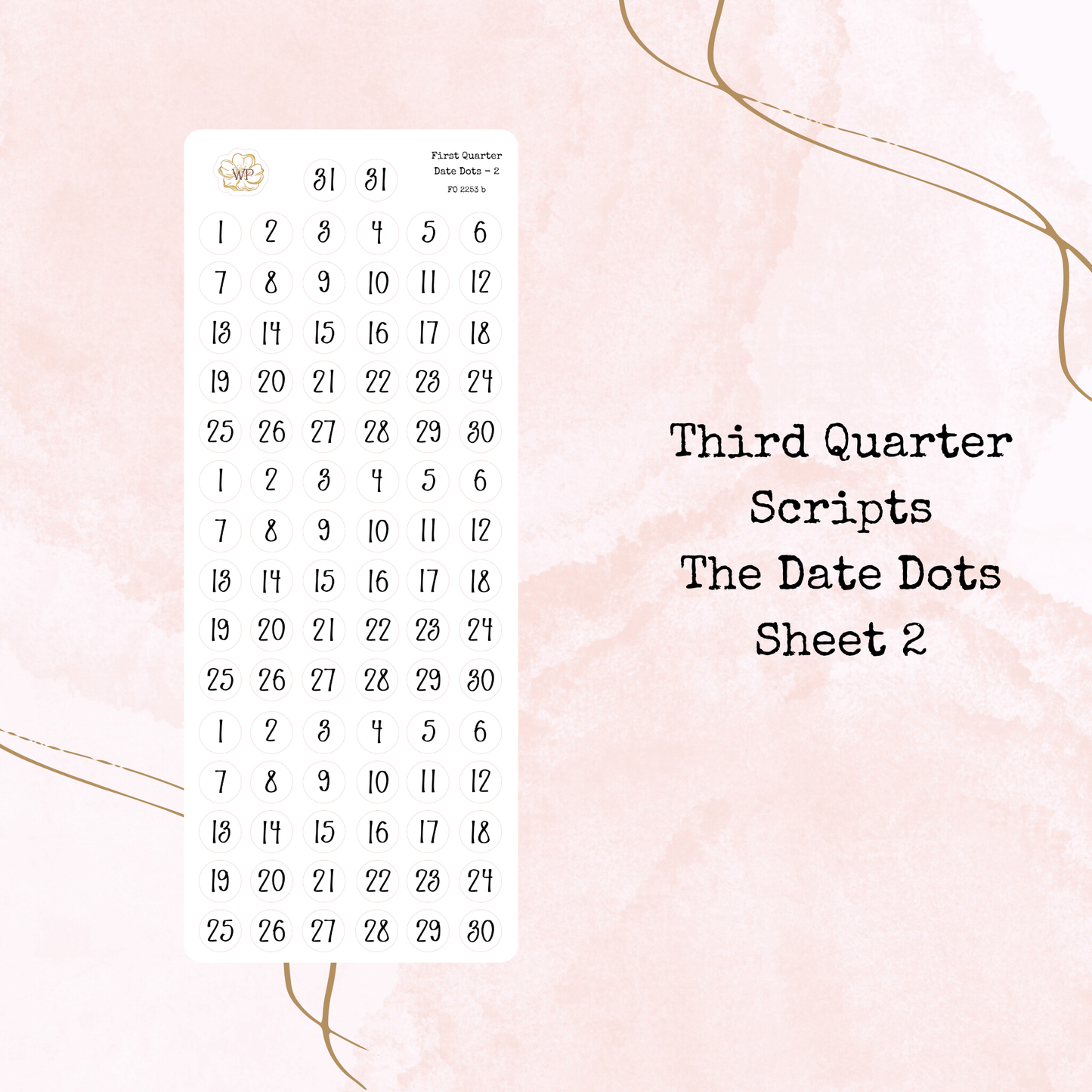 Third Quarter Bundle - 2026 - Script Stickers - Days Weeks Months - Stationery