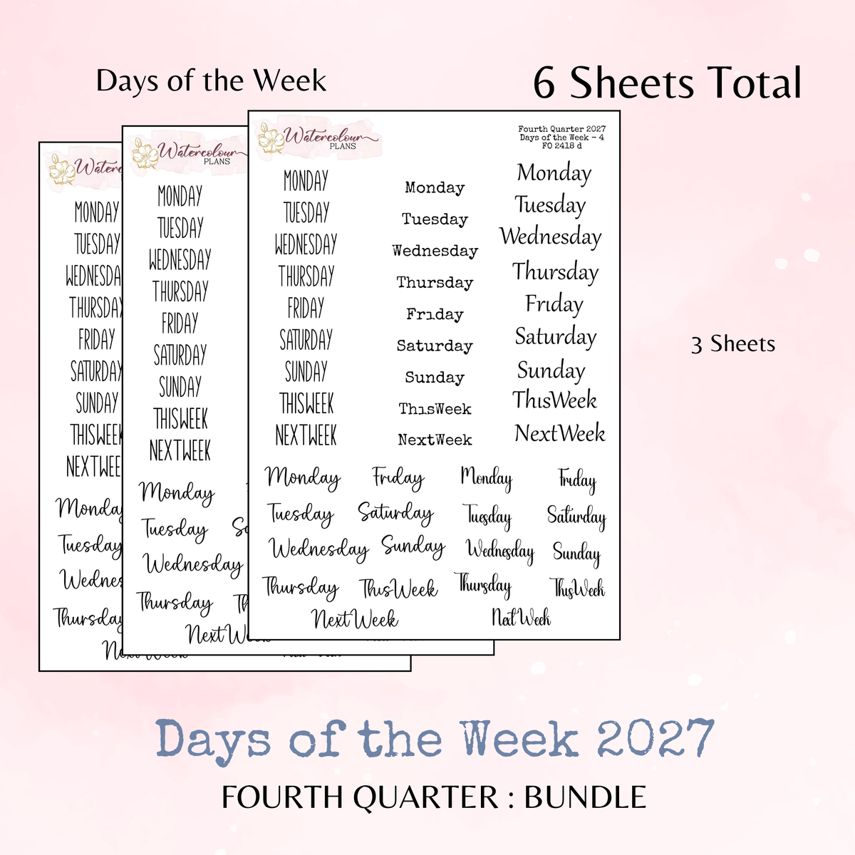 Fourth Quarter Bundle - 2027 - Script Stickers - Days Weeks Months - Stationery