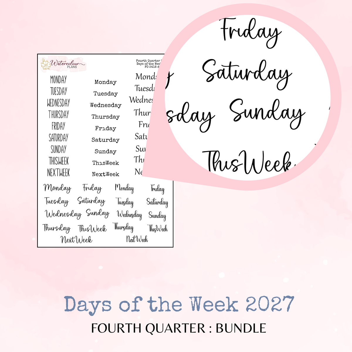 Fourth Quarter Bundle - 2027 - Script Stickers - Days Weeks Months - Stationery
