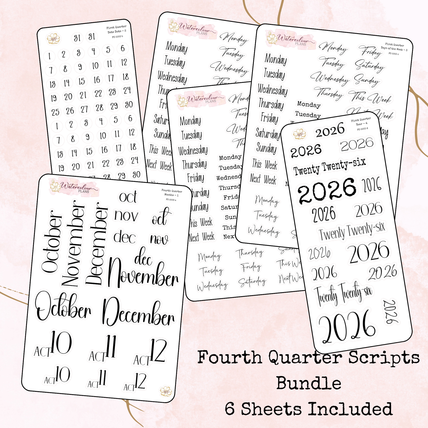 Fourth Quarter Bundle - 2026 - Script Stickers - Days Weeks Months - Stationery