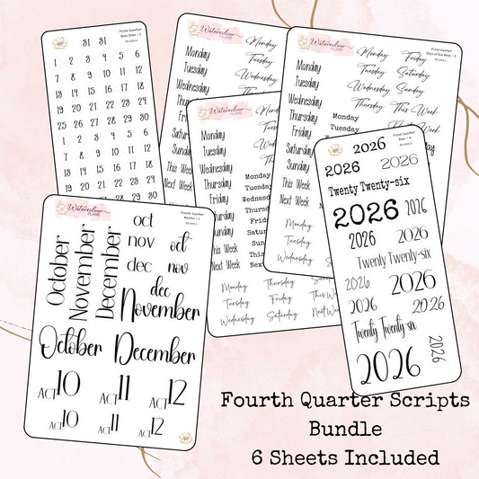 Fourth Quarter Bundle - 2026 - Script Stickers - Days Weeks Months - Stationery