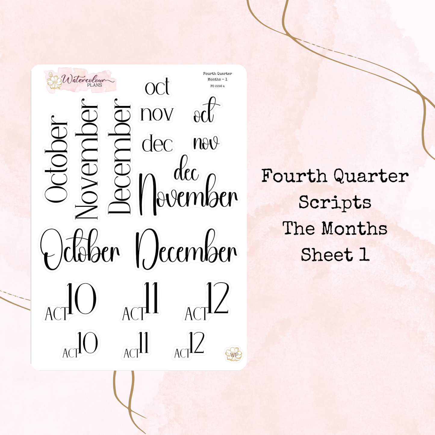 Fourth Quarter Bundle - 2026 - Script Stickers - Days Weeks Months - Stationery