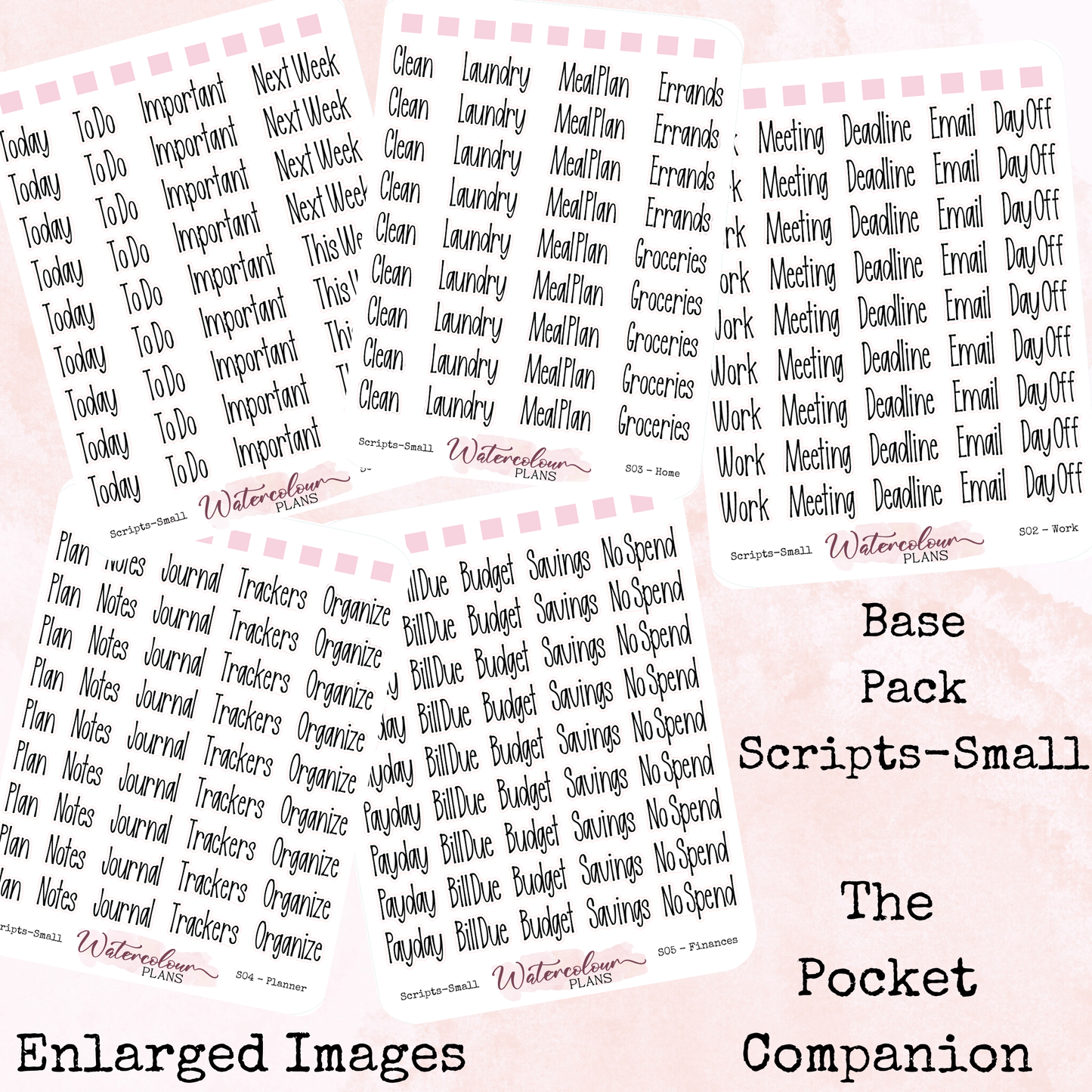 The Pocket Companion - Base Pack - Small Scripts - Sticker Sheets - Stationery - Watercolour