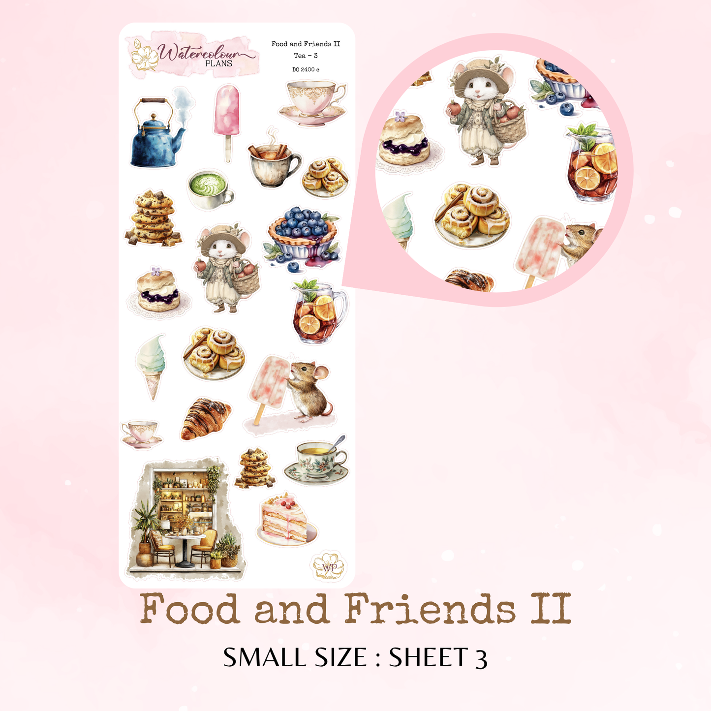 Food and Friends II - Small Size - Planner and Journal Stickers - Stationery - Watercolour