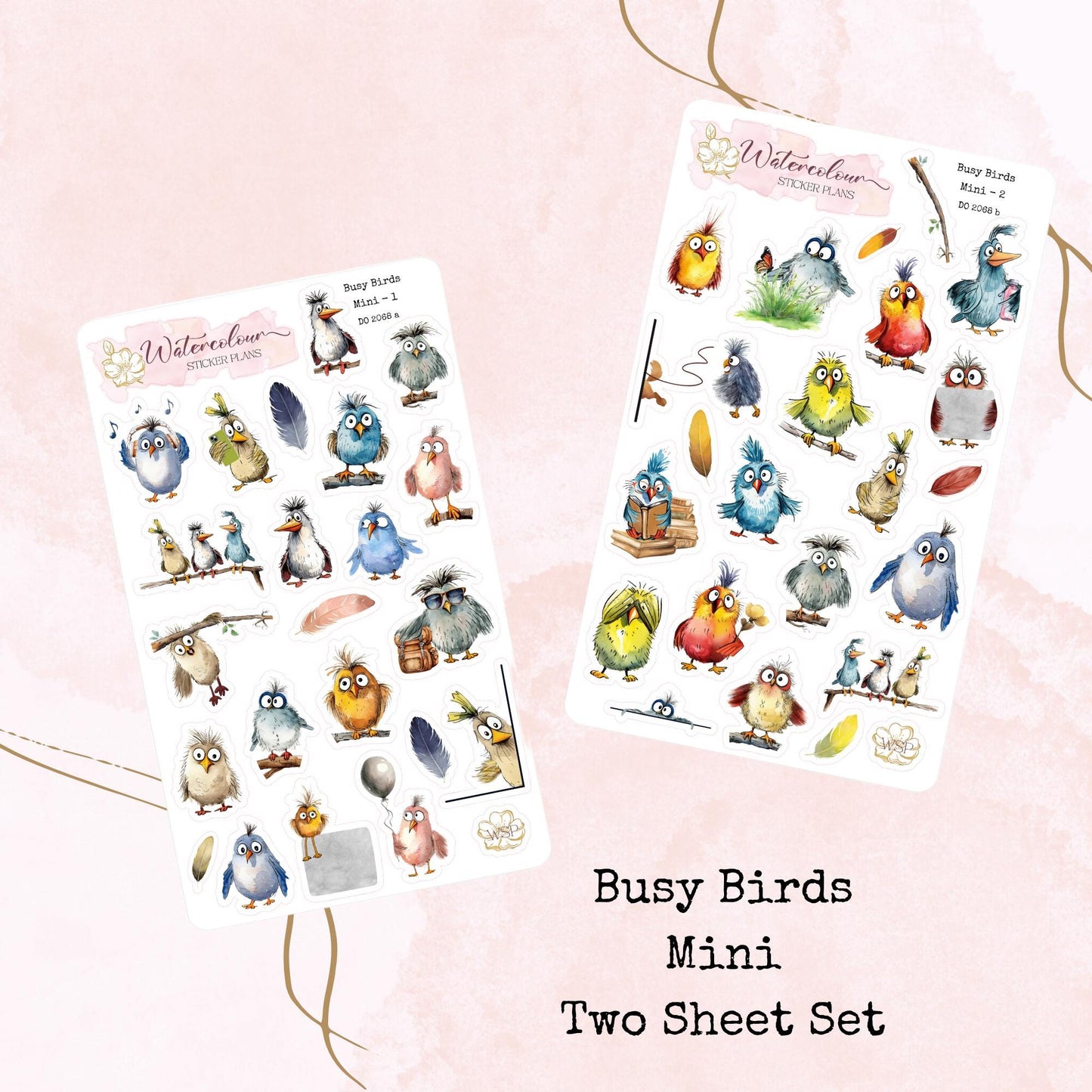 Busy Birds - Mini Size - Planner and Journal Stickers - Stationery - Watercolour