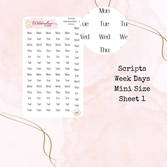 Week Days - Abbreviated Days - Four Sizes - Planner and Journal Stickers - Stationery