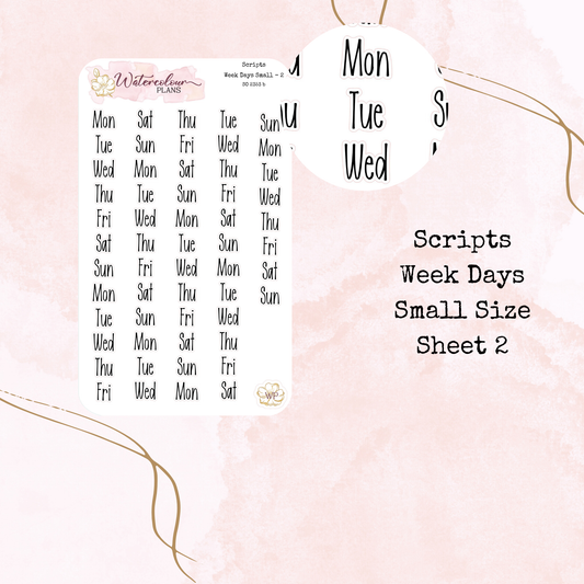 Week Days - Abbreviated Days - Four Sizes - Planner and Journal Stickers - Stationery