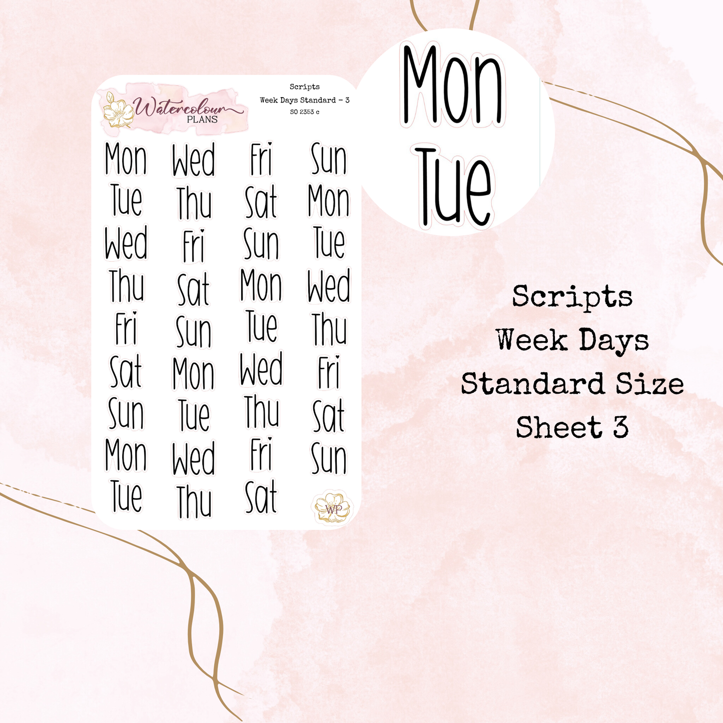 Week Days - Abbreviated Days - Four Sizes - Planner and Journal Stickers - Stationery