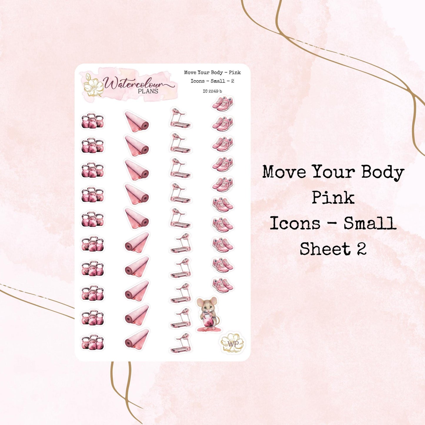 Move Your Body Icons - Pink - Two Sizes - Planner and Journal Stickers - Stationery - Watercolour