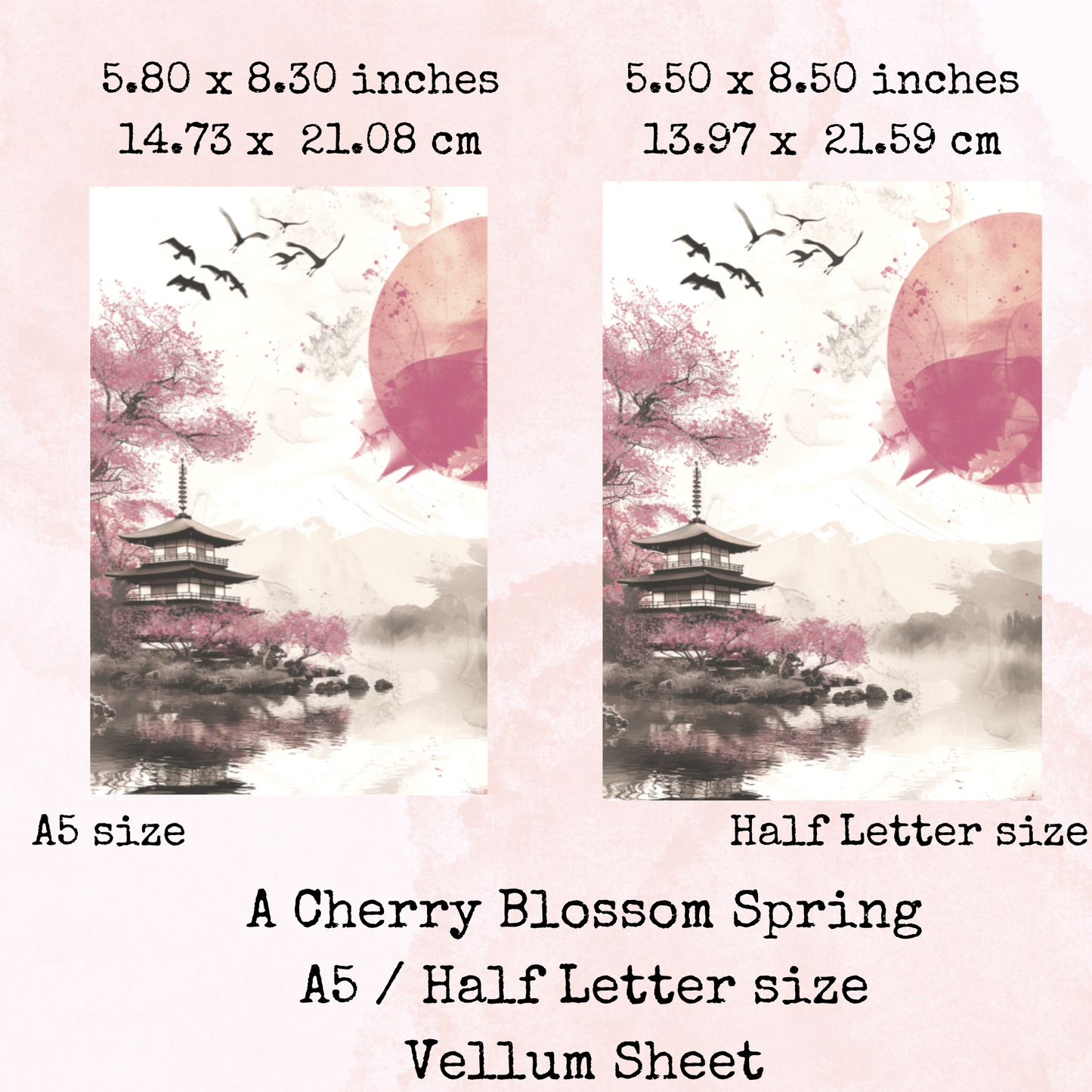 A Cherry Blossom Spring - Printed Vellum - Stationery - Watercolour