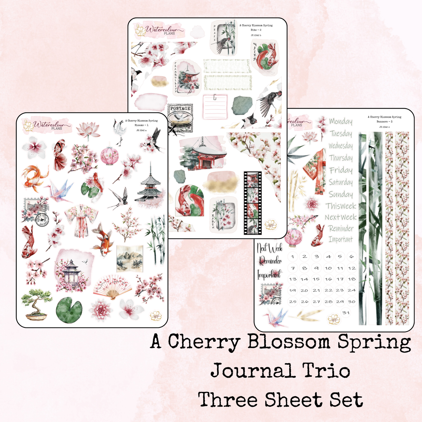 A Cherry Blossom Spring - Journal Trio - Printed Vellum - Planner Stickers - Stationery - Watercolour