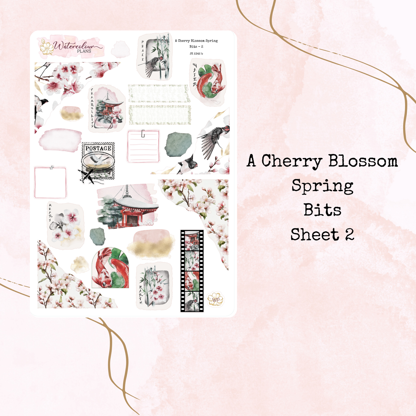 A Cherry Blossom Spring - Journal Trio - Printed Vellum - Planner Stickers - Stationery - Watercolour