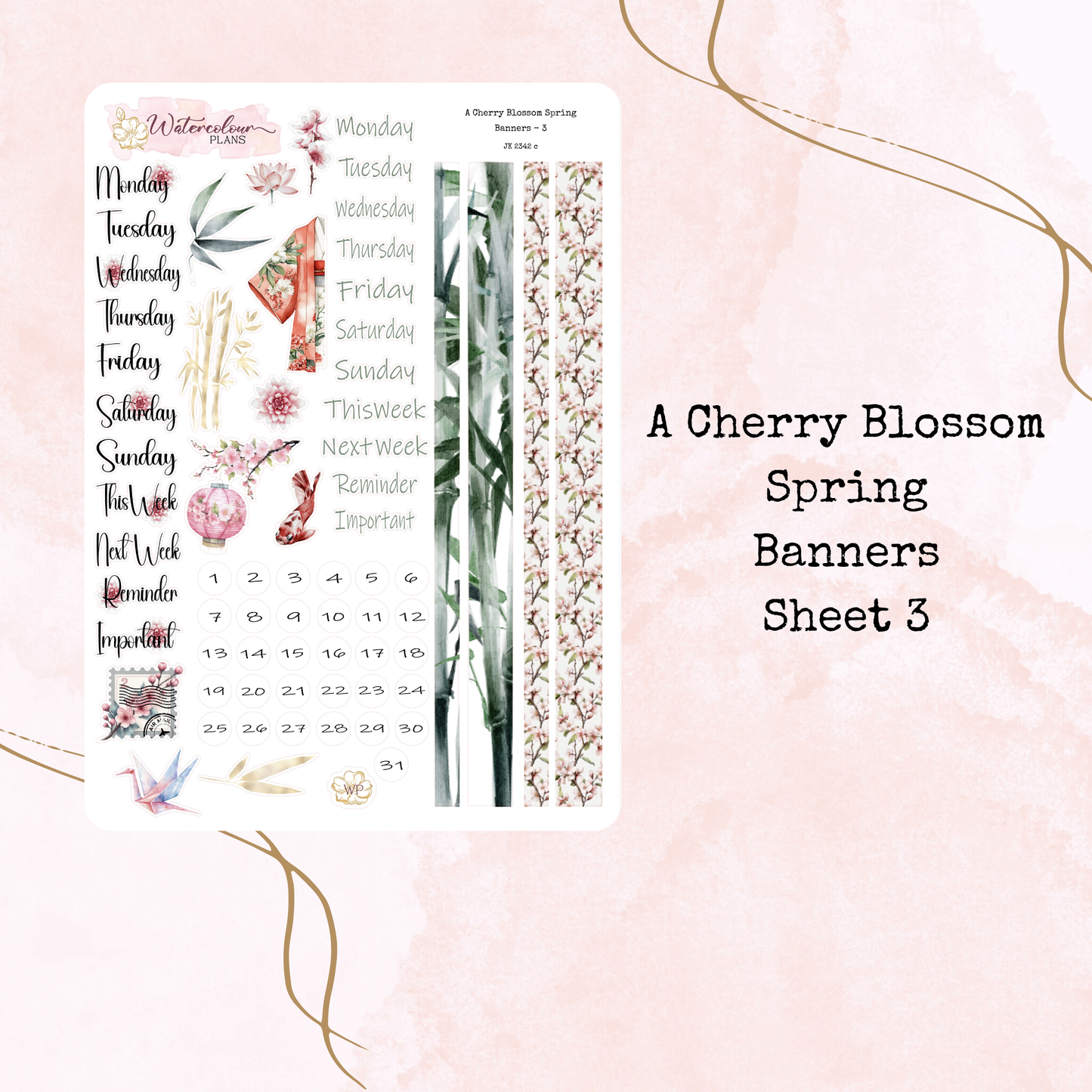 A Cherry Blossom Spring - Journal Trio - Printed Vellum - Planner Stickers - Stationery - Watercolour