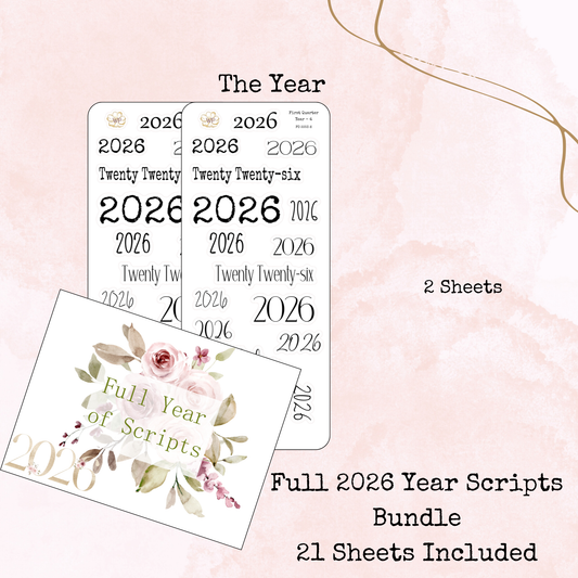 Full Year of Scripts Bundle - 2026 - Script Stickers - Days Weeks Months - Stationery