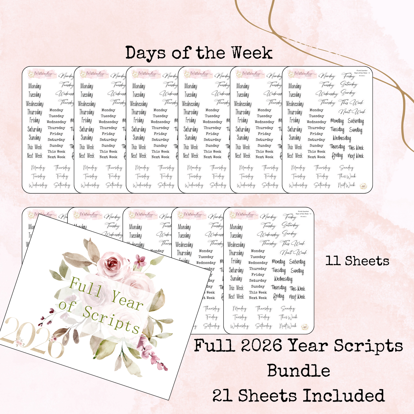 Full Year of Scripts Bundle - 2026 - Script Stickers - Days Weeks Months - Stationery