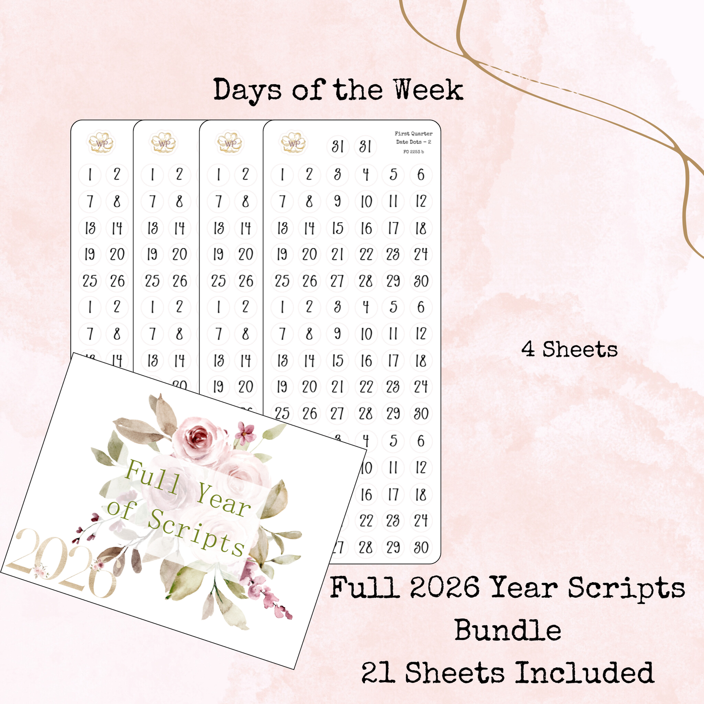 Full Year of Scripts Bundle - 2026 - Script Stickers - Days Weeks Months - Stationery