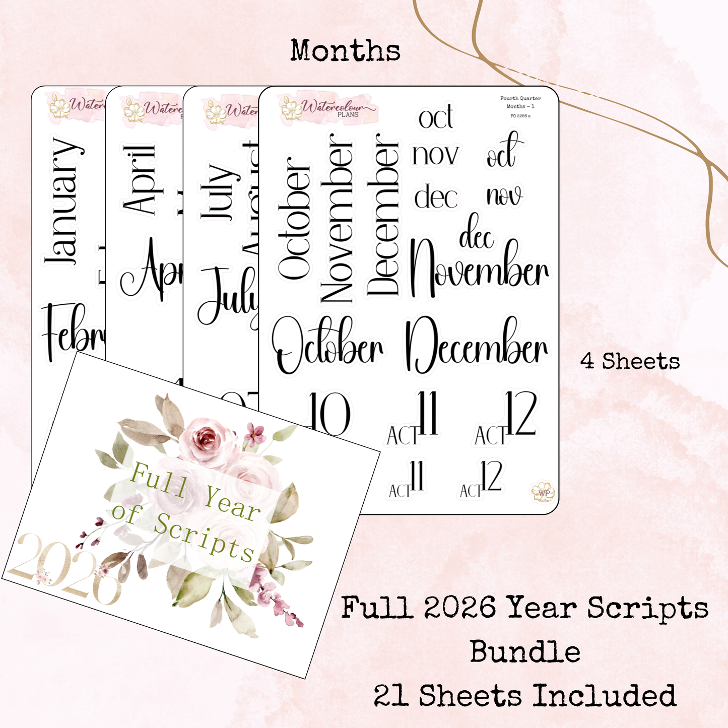 Full Year of Scripts Bundle - 2026 - Script Stickers - Days Weeks Months - Stationery